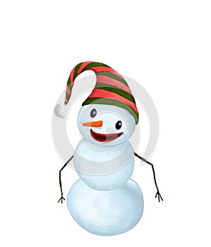 Isolated Funny Snowman with Hat and Carrot Nose