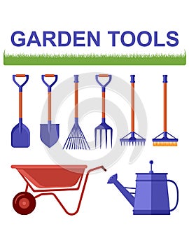 Isolated garden tools with grass