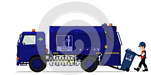 Isolated general garbage truck and the keeper on transparent background