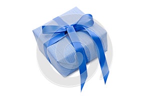 Isolated Giftbox with blue striped wrapping paper