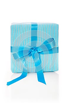 Isolated Giftbox with blue striped wrapping paper