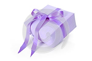 Isolated giftbox with purple striped wrapping paper - christmas