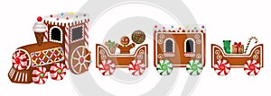 Isolated gingerbread train with gingerbread man and christmas candies