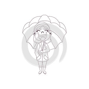 Isolated girl umbrella draw kids rain vector illustarion