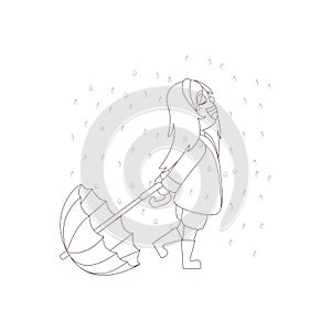 Isolated girl umbrella draw kids rain vector illustarion