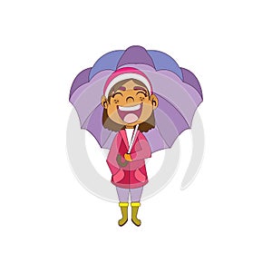 Isolated girl umbrella kids rain vector illustarion