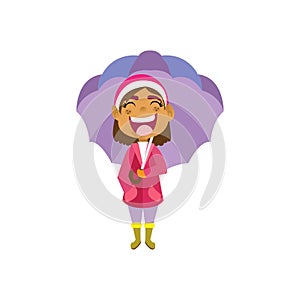 Isolated girl umbrella kids rain vector illustation