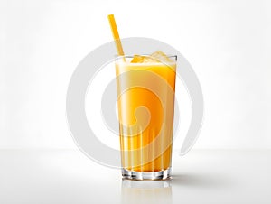 Isolated glass of fresh orange juice, a cold and sweet citrus beverage