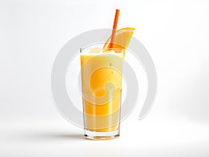 Isolated glass of fresh orange juice, a cold and sweet citrus beverage