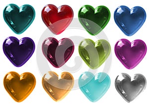 Isolated Glass Hearts in various colours