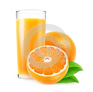 Isolated glass of orange juice and fruits