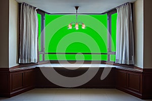 Isolated glass window on green background View.