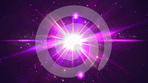 Isolated glimmer halo element. Abstract flicker particle with violet dazzle beam. Violet dazzle beam with purple star photo