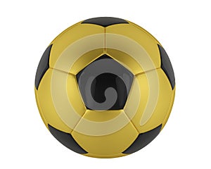 Isolated gold and black soccer ball. 3D rendering of football ball in matt gold colour.