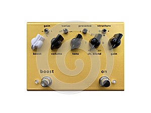 Isolated gold boutique overdrive stomp box effect. photo