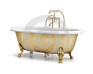 Isolated gold bronze classic bathtub on white