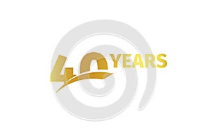 Isolated golden color number 40 with word years icon on white background, birthday anniversary greeting card element