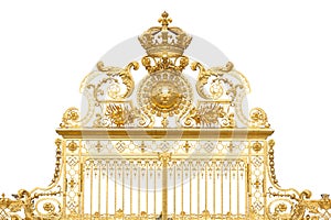 Isolated golden gates to Versailles castle. France