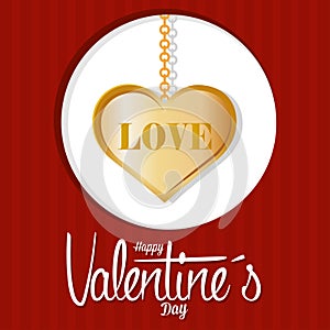 Isolated golden heart shape necklace Valentine day invitational card Vector