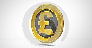 Isolated golden pound coin loop rotation on white background with alpha channel.