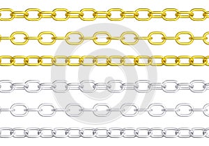 Gold and silver chains isolated