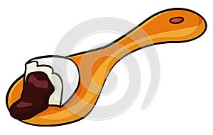 Isolated golden spoon holding a bitten tangyuan dessert, Vector Illustration