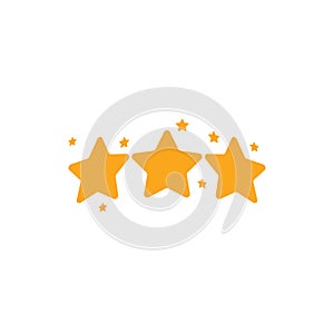 Isolated golden vector stars logo. Rating sign. Quality standard icon. Reward symbol. Three five-pointed. Space element