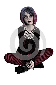 Isolated Goth girl with attitude sitting