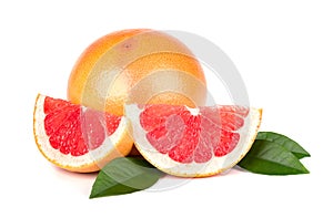 Pink grapefruit and slices isolated on white background with clipping path. Isolated grapefruits. Fresh grapefruit with