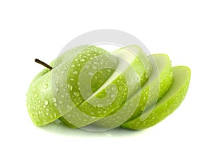 Verde manzana rebanadas Agua gotas 