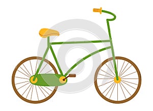 Isolated green bicycle in flat style on white background. Vector colorful illustration for decoration.