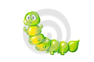 Isolated green cute crayon caterpillar