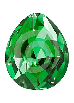 Isolated green gemstone on white background. Precious faceted st