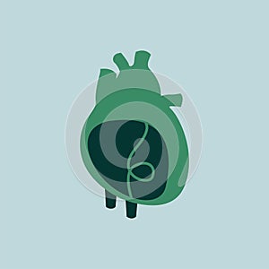 Isolated green heart illustration with sustainability concept