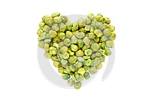 Isolated green pea in heart shape