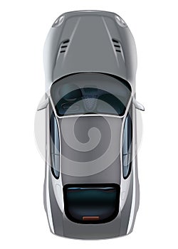 Isolated grey car on white background top view. Passenger car bo