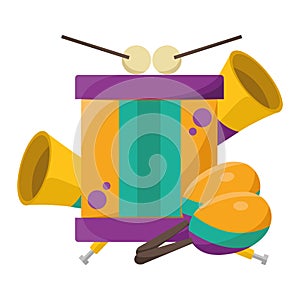 Isolated group of carnival musical instruments Vector