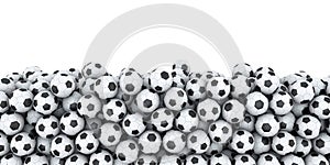 Isolated group of football soccer balls. Sport concept. A lot of soccer balls. 3d rendering illustration