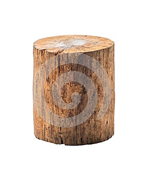 Isolated grunge log stool or chair craft artisan handmade furniture.