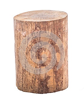 Isolated grunge log stool or chair craft artisan handmade furniture.