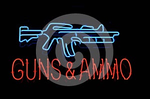 Isolated Gun and Ammo Neon Sign