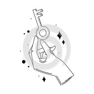 Isolated hadn holding a key Esoterism sketch icon Vector