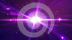 Isolated halo element with violet dazzle beam. Purple starlight flare modern twinkle glow effect. Bright camera photo