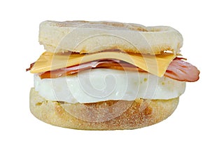 Isolated ham cheese egg sandwich