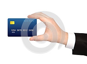 Isolated hand of a businessman holding a credit card