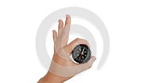 Isolated hand with compass on white background