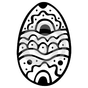 Isolated hand-drawn black and white egg with Zenart style patterns.