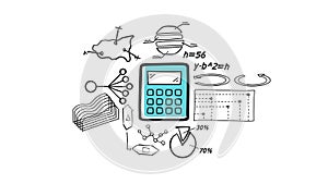Isolated Hand-Drawn Calculator & Infographics, color.