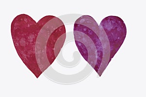 Isolated Hand drawn two hearst in purple and red shades - suitable for Valentine's day design, cards etc