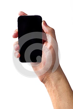 Isolated hand holding phone